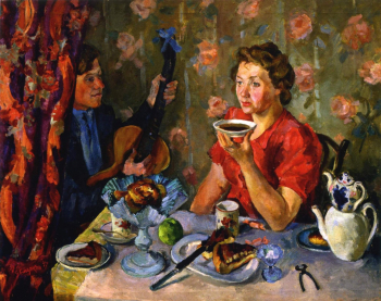 Осмёркин Александр Александрович. За чашкой чая. Холст, масло. 108х136. 1947. Запорожский художественный музей.