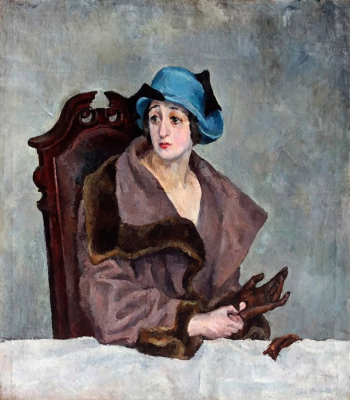 Осмёркин Александр Александрович. Женщина, снимающая перчатку (Вера Исааковна Морозова). Холст, масло. 109,6х95,5. 1924. Курская государственная картинная галерея имени А.А.Дейнеки.