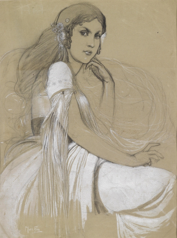 Альфонс Мариа Муха. Ярослава Муха. Бумага, карандаш. 33,5х24,5. 1920-е. Частное собрание.