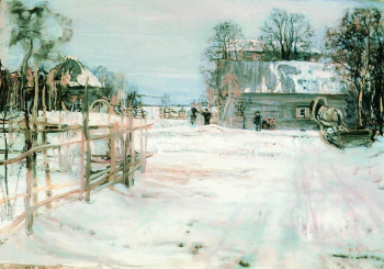 Бродский Исаак Израилевич. Зимка. Картон, масло. 18х28. 1910. Музей-квартира И.И.Бродского.