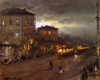 Туржанский Леонард Викторович. Сумерки. Москва. Картон, масло. 33х40. 1920. Национальный музей изобразительного искусства (Кишинёв).