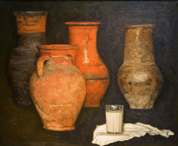 Коржев (Чувелёв) Гелий Михайлович. Стакан молока. Холст, масло. 73х90. 1984. Государственная Третьяковская галерея.