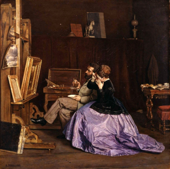 Попов Андрей Андреевич. В мастерской художника. Холст, масло. 42х42. 1869. Национальный художественный музей Республики Беларусь