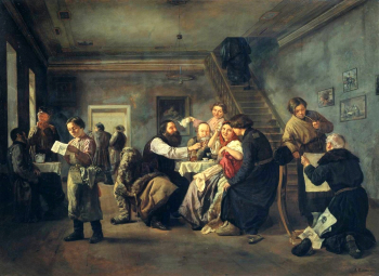 Попов Андрей Андреевич. В трактире (Харчевня). Холст, масло. 81х111. 1859. Государственная Третьяковская галерея.