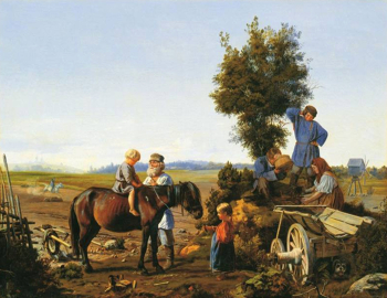 Попов Андрей Андреевич. Крестьянская семья на пашне. Холст, масло. 60х76. 1854. Ульяновский областной художественный музей.