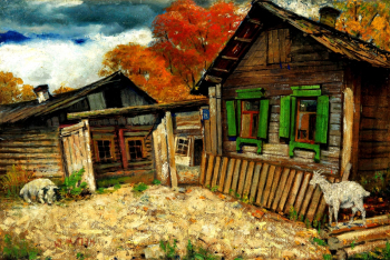 Пэн Юдель Моисеевич. Домик с козочкой. Картон, масло. 44х65,5. 1920-е. Национальный художественный музей Республики Беларусь.