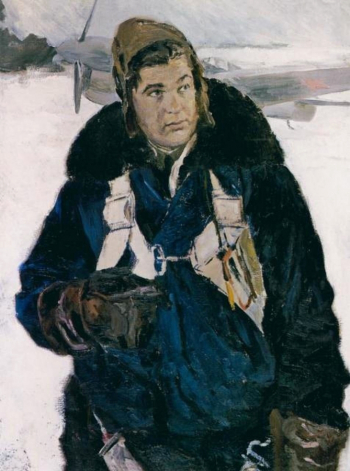 Серебряный Иосиф Александрович. Портрет Героя Советского Союза И.М.Шишканя. Холст, масло. 100х75. 1943. Государственный Русский музей.