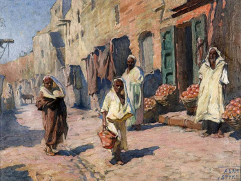 Адам Стыка. Уличная сцена. Картон, масло. 25х33. Частное собрание.