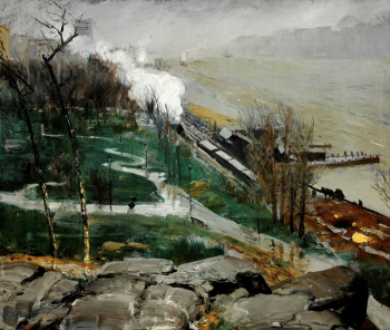 Джордж Уэсли Беллоуз. Дождь на реке. Холст, масло. 82,2х97,2. 1908. Художественный музей Род-Айлендской школы дизайна.