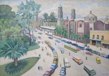 Белова Ангелина Петровна. Проспект Идальго. Холст, масло. 85х120. 1949. Музей Блейстена (Мехико).