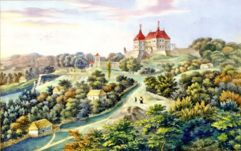 Кароль (Карел, Карл) Ауэр. Замок в Подгорцах. Бумага, литография. Национальный музей во Львове имени Андрея Шептицкого.