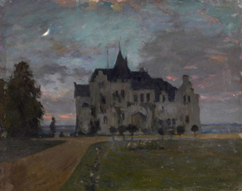 Левитан Исаак Ильич. Сумерки. Замок. Картон, масло. 17х22. 1898. Частное собрание.