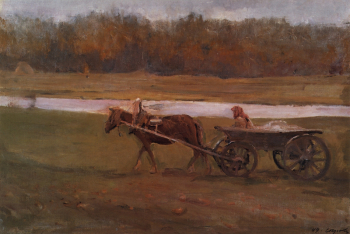 Серов Валентин Александрович. Баба в телеге. Холст, масло. 48х70. 1896. Государственный Русский музей.