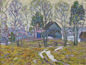 Котов Виктор Иосифович. Последний снег. Картон, масло. 40х50. 1985. Частное собрание.