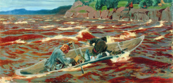 Рылов Аркадий Александрович. В лодке (Смельчаки). Картон, масло. 40х79. 1914. Томский областной художественный музей.