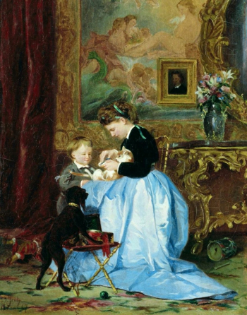 Якоби Валерий Иванович. Семья художника. Холст, масло. 19,5х14,5. 1867. Дальневосточный художественный музей.