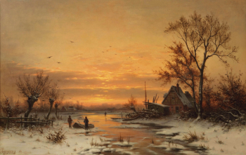 Карл Шлезингер. Зимний рассвет. Холст, масло. 41х65. 1888. Частное собрание.