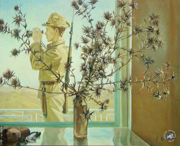 Корнеев Евгений Алексеевич. Полигон. Холст, масло. 90х110. 1983. Студия военных художников имени М.Б.Грекова.