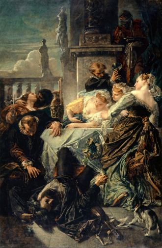 Ансельм фон Фейербах. Смерть Пьетро Аретино. Холст, масло. 267х176. 1854. Базельский художественный музей.