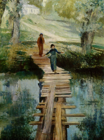 Пименов Юрий Иванович. Девочки и мостик. Холст, масло. 86х69. 1959. Харьковский художественный музей.