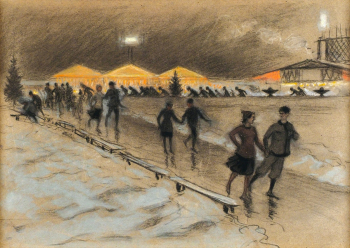 Павлов Иван Николаевич. На катке. Бумага, смешанная техника. 30х42. 1920-е. Частное собрание.
