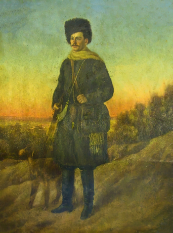 Власов Павел Алексеевич. Охотник (Брат художника). Бумага, масло. 35х26. Конец 19 века. Астраханская государственная картинная галерея имени П.М.Догадина.