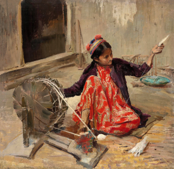 Беньков Павел Петрович. Девушка-хивинка. Холст, масло. 128х132,5. 1931. Государственная Третьяковская галерея.