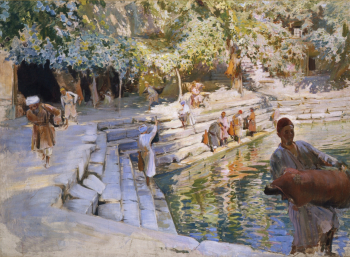 Беньков Павел Петрович. Хауз с водоносами (Ляби-хауз). Холст, масло. 100х117. 1929. Государственный музей искусств Узбекистана.