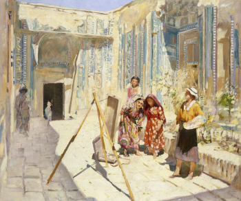 Беньков Павел Петрович. Художники в Шахи-Зинда. Холст, масло. 128х152. 1943. Самаркандский государственный объединённый историко-архитектурный и художественный музей-заповедник.