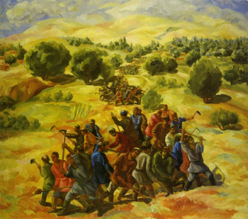 Волков Александр Николаевич. Штурм бездорожья. Холст, масло. 178х193. 1934. Каракалпакский музей искусств имени И.В.Савицкого.