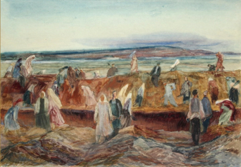 Кострова (Лукьянова) Анна Александровна. Татария. Окопы на берегу Волги. Эскиз. Бумага, смешанная техника. 27х39,5. 1941. Музей `Царскосельская коллекция`.