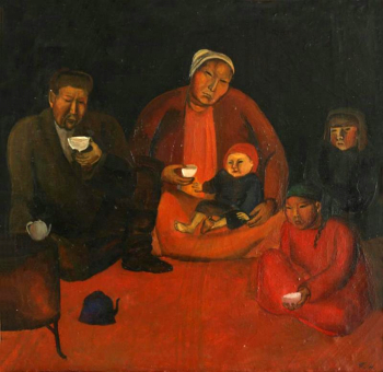 Назаренко Татьяна Григорьевна. Семья. Холст, масло. 42х42. 1966. Новокузнецкий художественный музей.