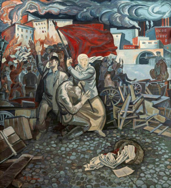 Тутеволь Клавдия Александровна. Листовки. 1905. Холст, темпера. 190х190. 1960-е. Государственный исторический музей.