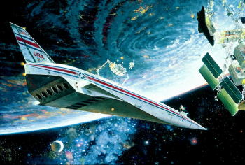 Роберт Макколл. Изучение космоса. Холст, акрил. 1988. Авиационный и космический музей (Сан-Диего).