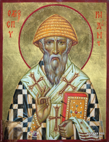 Соколов Александр Михайлович. Спиридон Тримифунтский. Доска, левкас, темпера, сусальное золото. Собрание семьи иконописца.