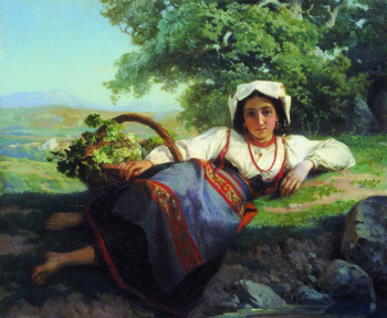 Верещагин Василий Петрович. Девушка с виноградом. Холст, масло. 37х46. 1865. Новокузнецкий художественный музей.