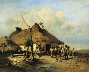 Соколов Иван Иванович. Возле шинка. Холст, масло. 1864. Закарпатский художественный музей имени Иосифа Бокшая.