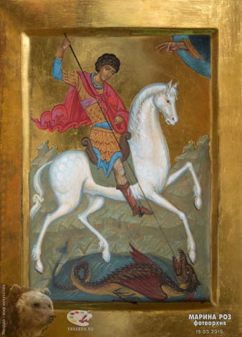 Соколов Александр Михайлович. Георгий Победоносец. Доска, левкас, темпера, сусальное золото. Собрание семьи иконописца.