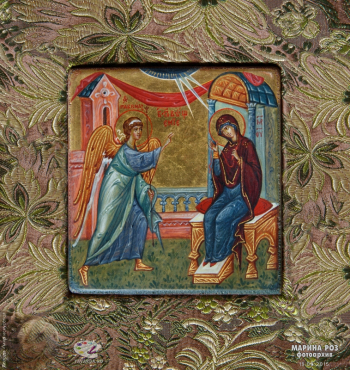 Соколов Александр Михайлович. Благовещение Пресвятой Богородицы. Доска, левкас, темпера, сусальное золото. Собрание семьи иконописца.