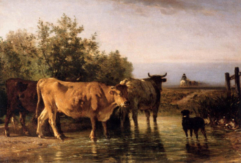 Констан Тройон. Брод. Холст, масло. 73х106. 1852. Лувр.