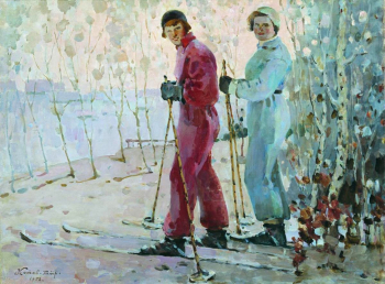 Котов Пётр Иванович. Лыжницы. Холст, масло. 66х90. 1952. Брянский областной художественный музейно-выставочный центр.