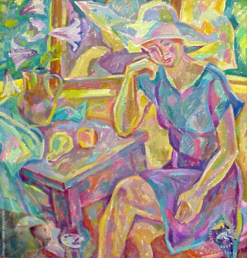 Глухов Виктор Александрович. Девушка в розово-голубом. Холст, масло. 1997. Авторское собрание.