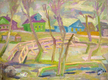 Глухов Виктор Александрович. Новый мостик на Трубеже. Холст, масло. 1998. Авторское собрание.