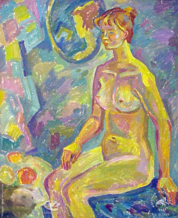 Глухов Виктор Александрович. Обнажённая на синем фоне. Холст, масло. 1997. Авторское собрание.