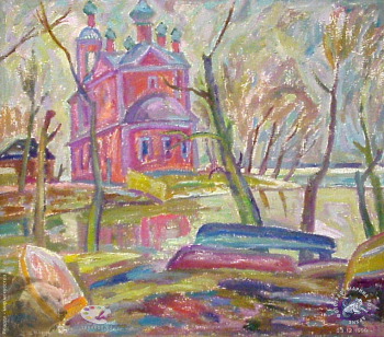 Глухов Виктор Александрович. Церковь 40 мучеников. Холст, масло. 1999. Авторское собрание.
