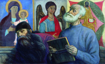 Чернышёв Николай Михайлович. Андрей Рублёв и Даниил Чёрный. Холст, масло. 81х132. 1960. Пермская государственная художественная галерея.