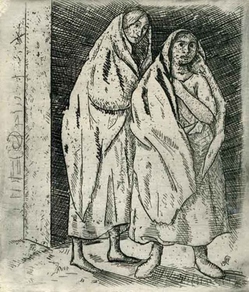 Синезубов Николай Владимирович. Зябнущие. Бумага, офорт. 24,2х19,3. 1918. Частное собрание.