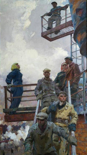Суровцев Андрей Петрович. Высотники. Холст, масло. 280х155. 1959. Челябинский государственный музей изобразительных искусств.