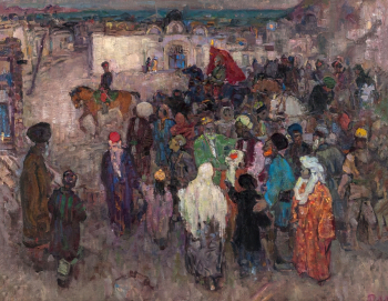 Мазель Илья (Рувим) Моисеевич. Въезд красного отряда. Холст, масло. 76х97. 1950-е. Государственный музей искусства народов Востока.