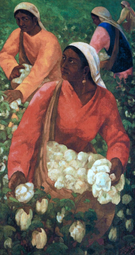 Щёголев Пётр Павлович. На сборе хлопка. Холст, масло. 205х113. 1930-е. Государственный музей искусств имени И.В.Савицкого.
